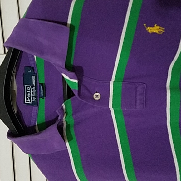 POLO Ralph Lauren Vntg. Stripe Short Sleeve 2 Button Polo Shirt! - Picture 2 of 10